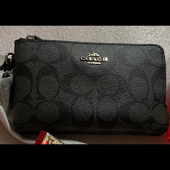 NWT 🔥 Double Corner Zip Wristlet In Signature Canvas NWT - Picture 16 of 16